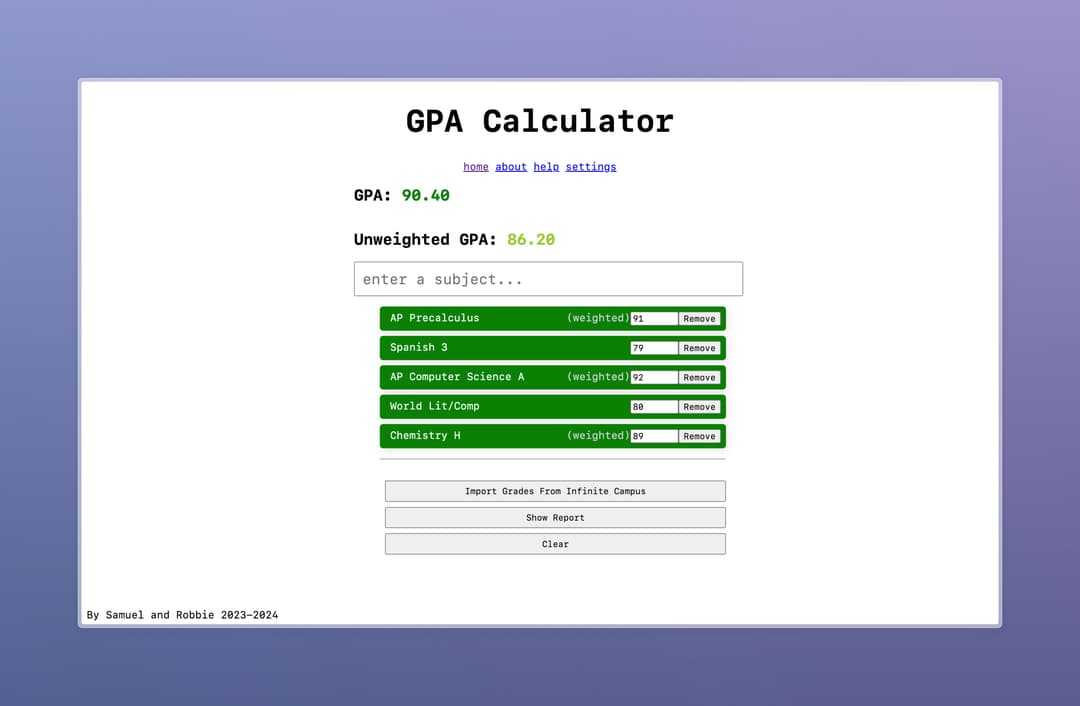 gpa calculator screenshot